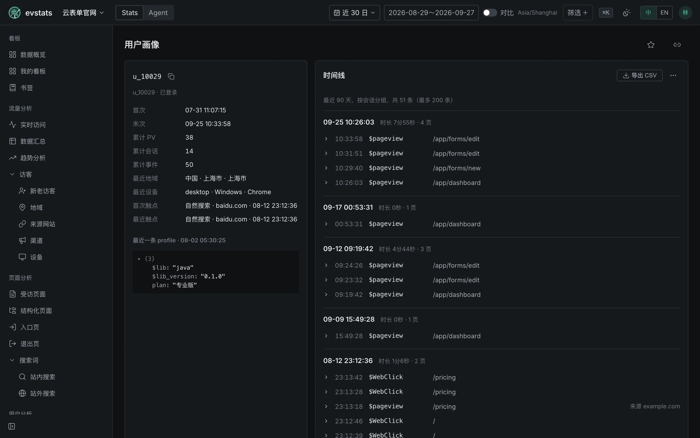 用户画像:属性、触点与按会话分组的时间线