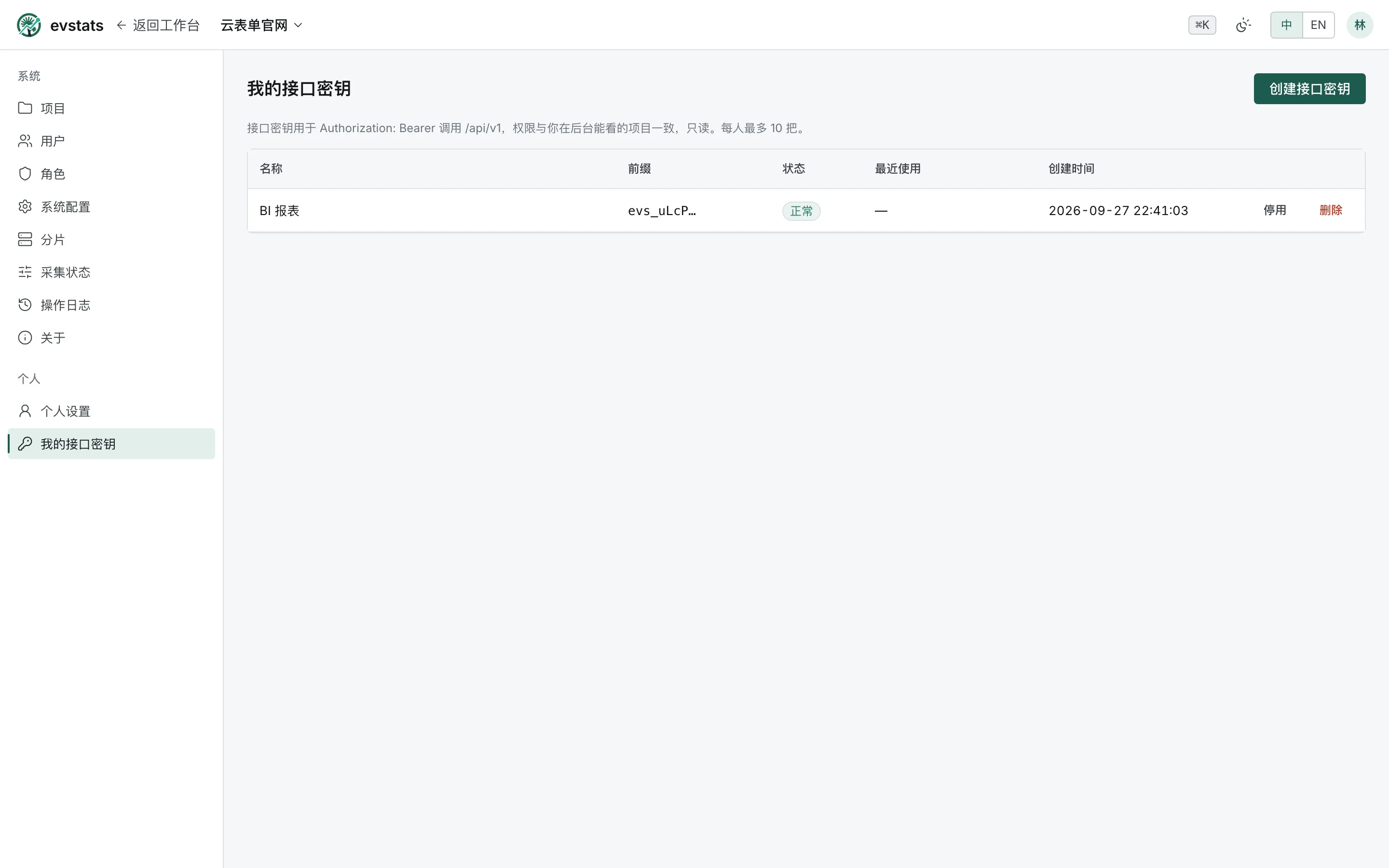 我的接口密钥