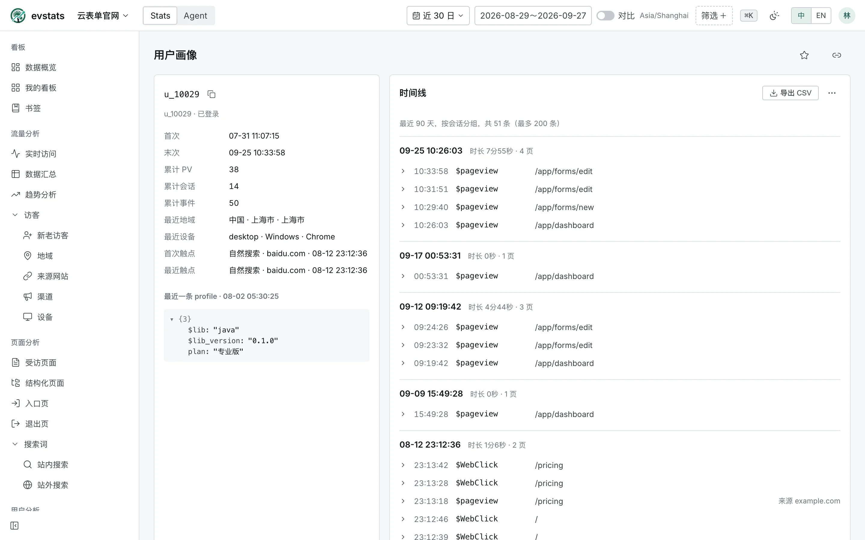 用户画像:属性、触点与按会话分组的时间线